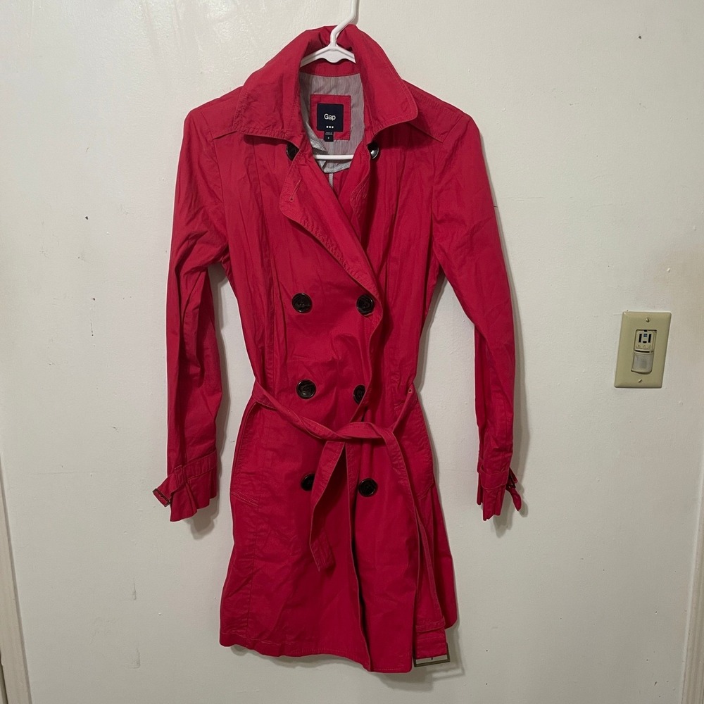 Gap Womens Pink Double Breasted Trench Coat Belted Lightweight Jacket Small